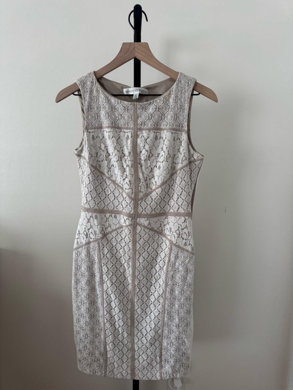 Maggy London Lace Sheath Dress in Beige